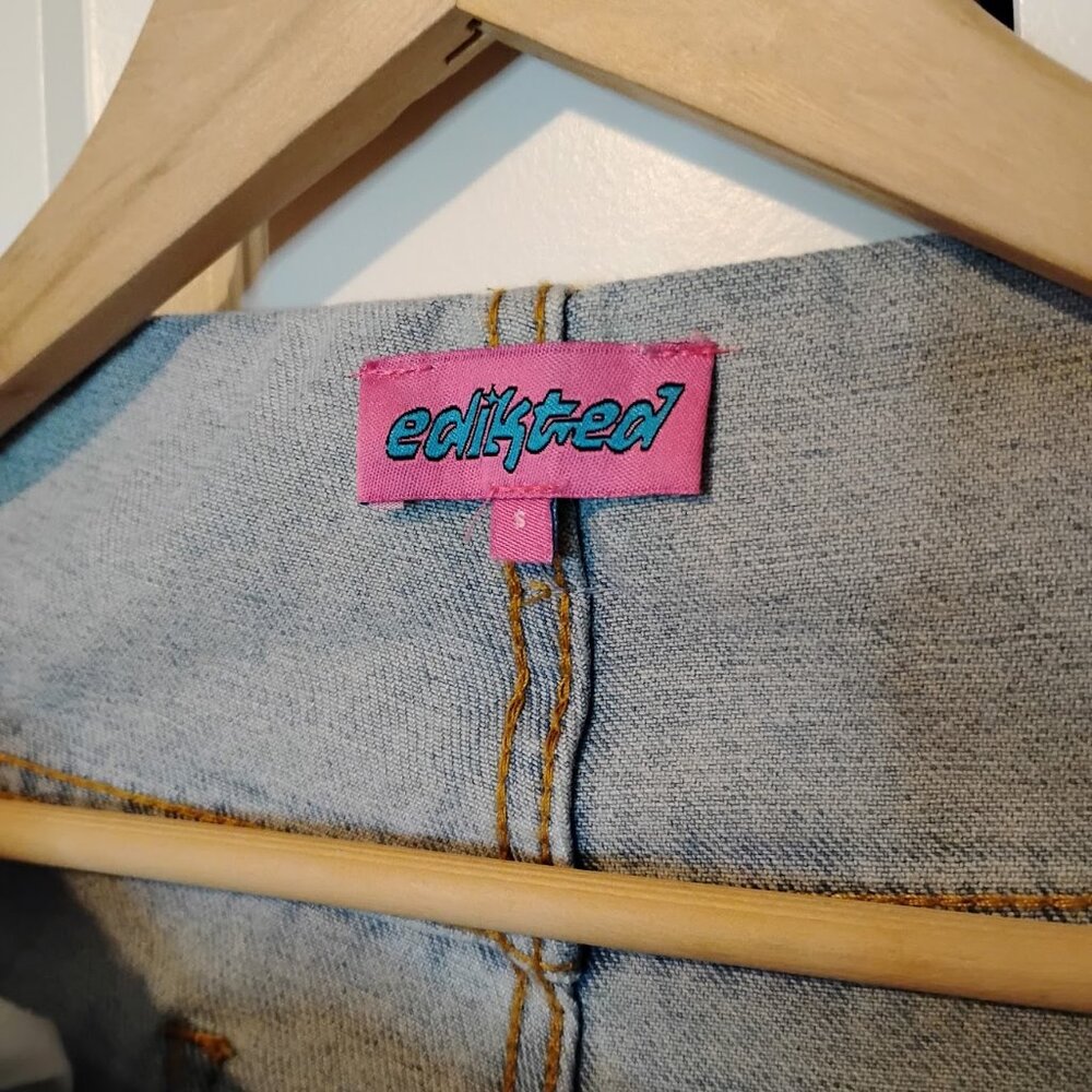 Edikted Women's Light Blue Peekaboo Plaid Low Rise Straight Leg Jeans Size S - Picture 4 of 4